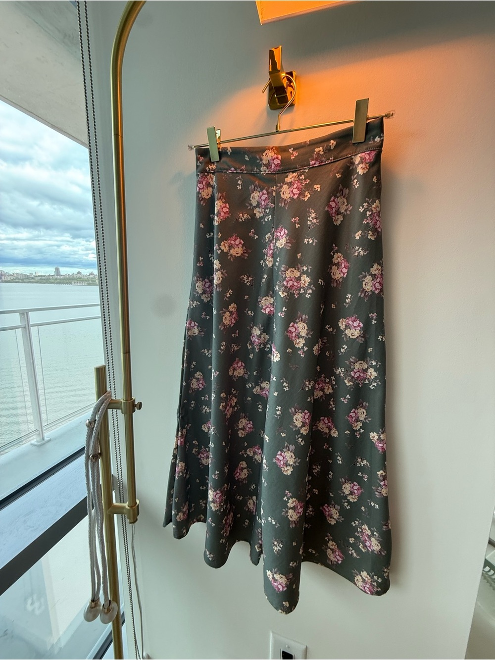 Altar'd State Dark Floral A-Line Skirt with Pink Blossoms